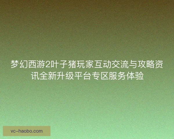 梦幻西游2叶子猪玩家互动交流与攻略资讯全新升级平台专区服务体验